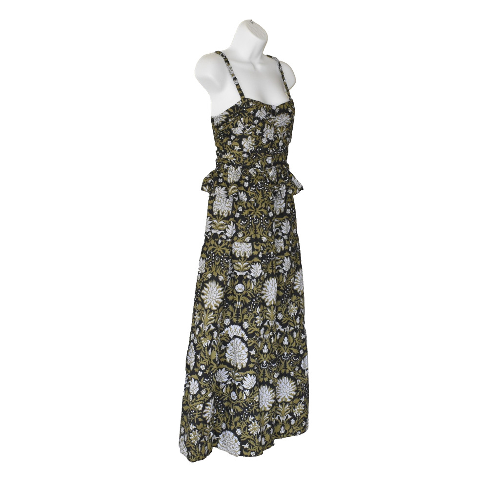 B6 NWT HYACINTH HOUSE Black/Olive Green Floral Peplum Midi Dress Size S - Picture 3 of 8